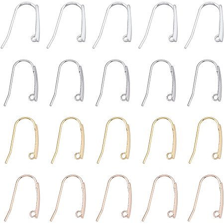 Unicraftale 304 Stainless Steel Earring Hooks, Flat Ear Wire, Mixed Color, 18.5x13.5x3.5mm, Hole: 1.5mm, Pin: 0.8mm; 4 colors, 6pcs/color, 24pcs/box