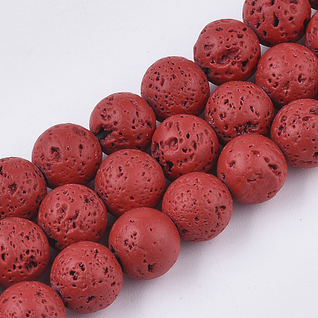 ARRICRAFT Spray Painted Natural Lava Rock Beads Strands, Round, Red, 8mm, Hole: 0.7mm, about 47~48pcs/Strand, 15.75 inches(40cm)