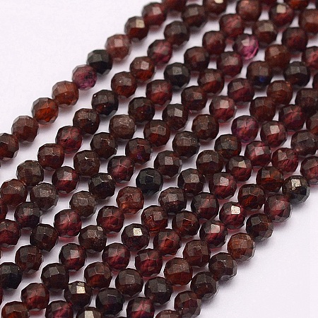 Arricraft Natural Garnet Beads Strands, Faceted, Round, 2~2.5mm, Hole: 0.5mm, about 160~170pcs/strand, 15.5 inch(39.5cm)
