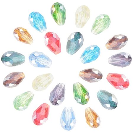 NBEADS AB-Color Plated Glass Beads, Faceted, teardrop, Mixed Color, 11~12x8mm, Hole: 1mm; 200pcs/box