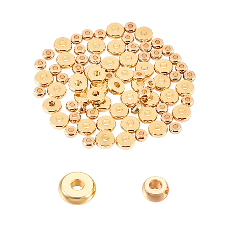 Unicraftale 304 Stainless Steel Spacer Beads, Flat Round, Golden, 4x2mm, Hole: 1.6mm, 6x2mm, Hole: 1.8mm; 80pcs/box