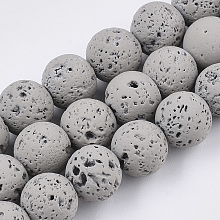 ARRICRAFT Spray Painted Natural Lava Rock Beads Strands, Round, Gray, 8mm, Hole: 0.7mm, about 47~48pcs/Strand, 15.75 inches(40cm)