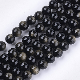 Arricraft Natural Golden Sheen Obsidian Beads Strands, Grade A, Round, 8mm, Hole: 1mm, about 23~25pcs/strand, 7.6 inches