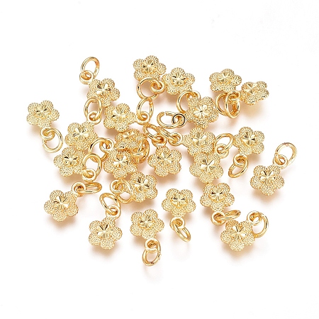 Honeyhandy Electroplated Alloy Charms, Long-Lasting Plated, Brass Jump Ring, Flower, Golden, 9.5x7x3mm, Hole: 3.5mm