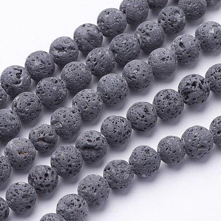 ARRICRAFT Unwaxed Natural Lava Rock Bead Strands, Round, 8mm, Hole: 1.2mm, about 48pcs/strand, 15.5 inches