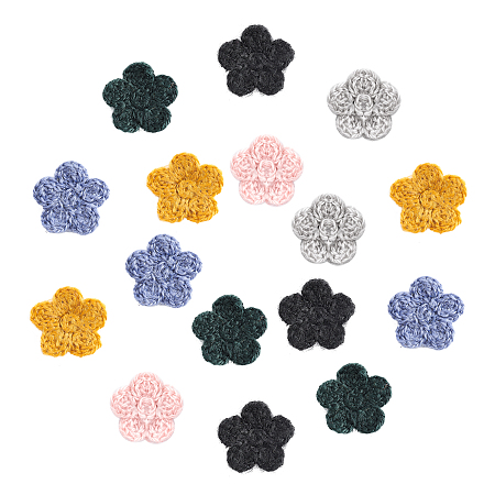 PANDAHALL ELITE Handmade Wool Yarn Knitting Ornament Accessories, for DIY Craft Making, Flower, Mixed Color, 15x3mm;  6 colors, 5pcs/color, 30pcs/set