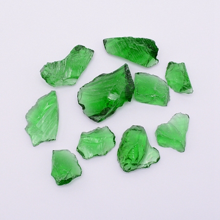 Transparent Glass Beads, No Hole/Undrilled, Nuggets, Green, 10~45x10~45mm, 500g