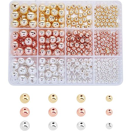 ARRICRAFT Electroplate Non-magnetic Synthetic Hematite Beads Strands, Round, Silver Plated & Rose Gold Plated & Golden Plated, 4~10mm, Hole: 1~1.5mm; 375pcs/box