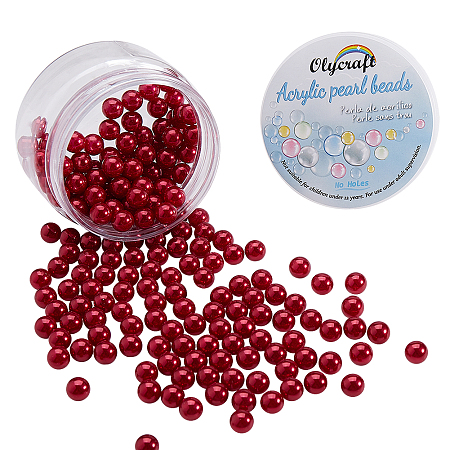 Olycraft Environmental Plastic Imitation Pearl Beads, High Luster, Grade A, No Hole Beads, Round, Red, 8mm; 200pcs/box