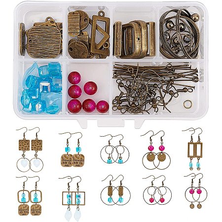 SUNNYCLUE DIY Earring Making Kits, include Brass Linking Rings & Earring Hooks, Alloy Pendants, Non-magnetic Synthetic Hematite & Glass Beads, Antique Bronze, 18x20x1mm, 4pcs