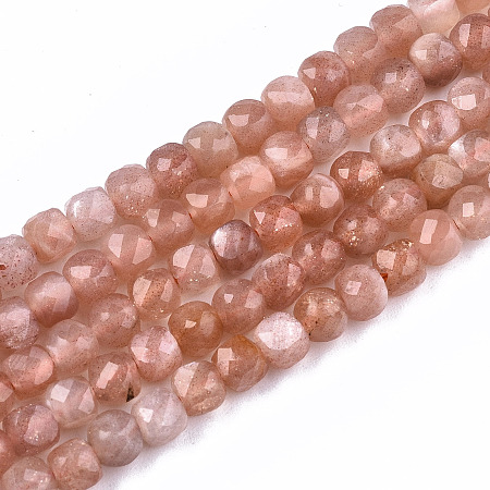 Arricraft Natural Sunstone Beads Strands, Faceted, Cube, 4x4x4mm, Hole: 1mm, about 92~96pcs/strand, 15.15 inches~15.35 inches(38.5~39cm)