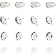 Unicraftale DIY Earring & Finger Ring Making Kits, with Stainless Steel Settings, 12mm Transparent Clear Glass Cabochons, Stainless Steel Color, 60pcs/box