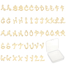 SUNNYCLUE 304 Stainless Steel Charms, Laser Cut, Alphabet A~Z, Golden, 10~12x4.5~9x0.7mm, Hole: 1.5mm, 52pcs/box