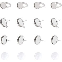 Unicraftale DIY Earring & Finger Ring Making Kits, with Stainless Steel Settings, 12mm Transparent Clear Glass Cabochons, Stainless Steel Color, 60pcs/box