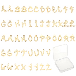 SUNNYCLUE 304 Stainless Steel Charms, Laser Cut, Alphabet A~Z, Golden, 10~12x4.5~9x0.7mm, Hole: 1.5mm, 52pcs/box