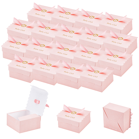 NBEADS 20 Pcs Baptism Favor Boxes, Wedding Candy Box Gift Packaging Box Cardboard Paper Boxes with 20 Pcs Ribbons for Baptism Wedding Newborn Party Favor, 4x3.5