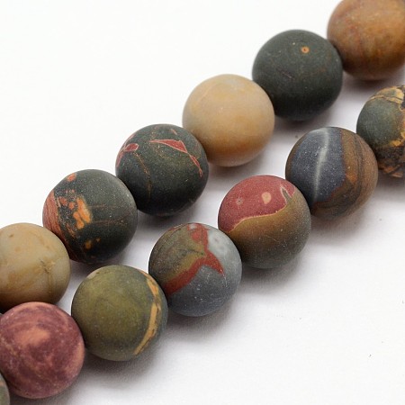 Arricraft Natural Picasso Stone/Picasso Jasper Frosted Bead Strands, Round, 10mm, Hole: 1mm, about 19pcs/strand, 7.7 inches