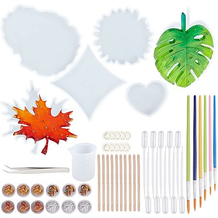 Olycraft DIY Cup Mat Kit, with Silicone Molds, 304 Stainless Steel Tweezers, Plastic Art Brushes Pen Value Sets, Tinfoil, Stirring Tool, Clear