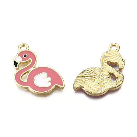 Honeyhandy Enamel Pendants, with Alloy Findings, Swan, Light Gold, Pale Violet Red, 22x18x1.5mm, Hole: 1.5mm