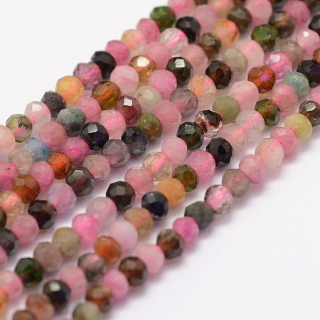ARRICRAFT Natural Tourmaline Beads Strands, Faceted, Rondelle, 3x2mm, Hole: 0.5~0.6mm, about 129~173pcs/strand, 15.5 inches(39.5cm)
