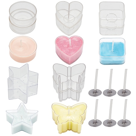 Gorgecraft DIY Candle Making Tools, include Cotton Candle Wicks, Mixed Shapes Plastic Candle Cups, Clear, 25~26x12.5x0.4mm, 40pcs/set