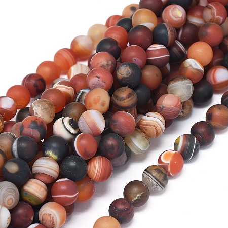 Arricraft Natural Banded Agate/Striped Agate Beads Strands, Frosted, Dyed & Heated, Round, 8~8.5mm, Hole: 1mm, about 48 pcs/Strand, 14.57 inches(37 cm)