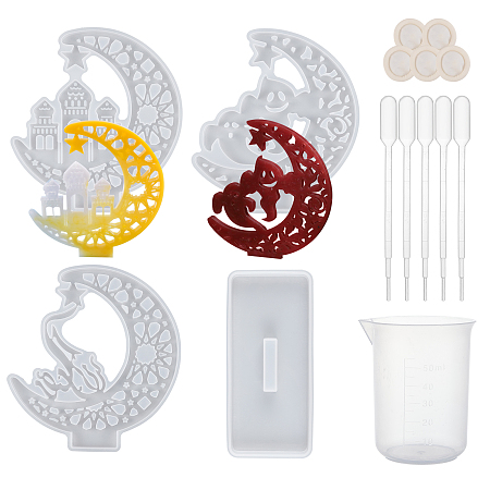 Olycraft DIY Crescent Castle Silicone Molds Kits, for UV Resin, Epoxy Resin, Desktop Decorations Making, with Latex Finger Cots, Plastic Measuring Cup & Pipettes, Clear, 110x126x25.5mm