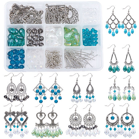 SUNNYCLUE DIY Chandelier Earrings Making Kits, Include Alloy Chandelier Components Links, Glass Beads, Brass Earring Hooks, Antique Silver