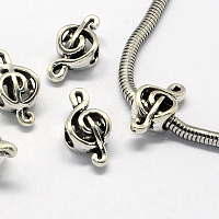 Honeyhandy Tibetan Style Alloy Beads, Large Hole Beads, Musical Note, Antique Silver, 18x9x6mm, Hole: 4.5mm