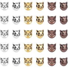 Tibetan Style Alloy Kitten Beads, Cat Head, Lead Free & Cadmium Free, Mixed Color, 8x8x5mm, Hole: 2mm, 3 colors, 120pcs/box