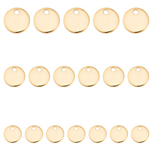 Unicraftale 304 Stainless Steel Charms, Stamping Blank Tag, Flat Round, Golden, 6~10x0.8mm, Hole: 1.2mm; 45pcs/box