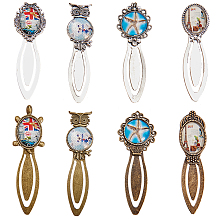 SUNNYCLUE DIY Bookmark Making, with Iron/Tibetan Style Bookmark Cabochon Settings and Transparent Glass Cabochons, Mixed Color, Tray: 18~25mm; 81~94x22~31x3~4mm