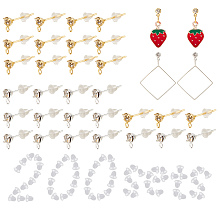 SUNNYCLUE Brass Post Earring Findings, with Loop and Rhinestone, Plastic Ear Nuts, Golden & Silver, 300pcs/box