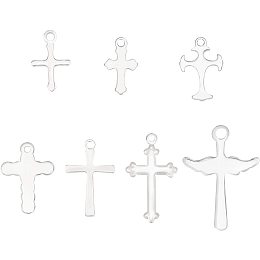 Unicraftale Stainless Steel Pendants, Cross, Stainless Steel Color, 6.8x5.2x1.1cm, 70pcs/box