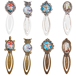 SUNNYCLUE DIY Bookmark Making, with Iron/Tibetan Style Bookmark Cabochon Settings and Transparent Glass Cabochons, Mixed Color, Tray: 18~25mm; 81~94x22~31x3~4mm