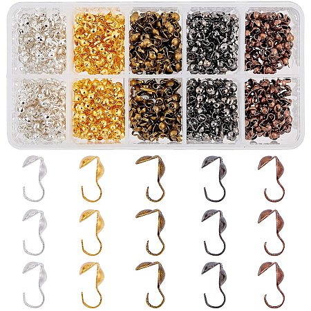 Iron Bead Tips, Calotte Ends, Clamshell Knot Cover, Antique Bronze & Gunmetal & Golden & Red Copper  & Silver Color Plated, 9x3mm, Hole: 1.5mm, Inner Diameter: 3mm, about 1000pcs/box