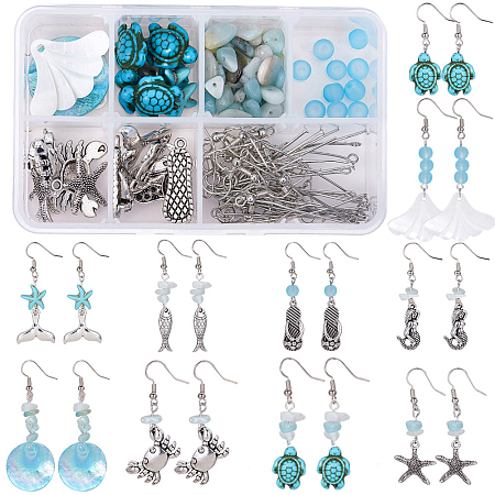 SUNNYCLUE DIY Ocean Theme Earring Making, with Natural Amazonite & Synthetic Turquoise Beads, Glass Beads, Alloy Pendants and Brass Earring Hooks, Turquoise