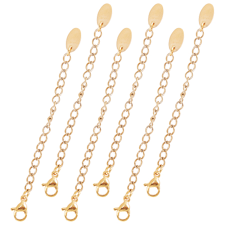 UNICRAFTALE 304 Stainless Steel Chain Extender, with Lobster Claw Clasps and Charms, Oval, Golden, 73mm