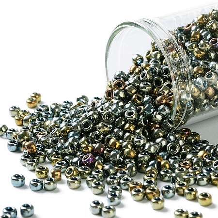 TOHO Round Seed Beads, Japanese Seed Beads, (721) Galvanized Blue Gold, 8/0, 3mm, Hole: 1mm, about 222pcs/10g