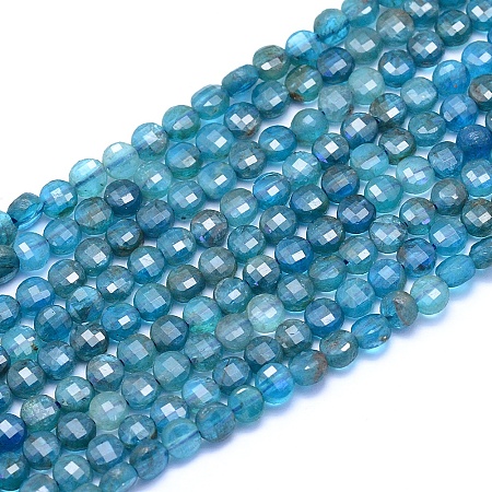 ARRICRAFT Natural Apatite Beads Strands, Faceted, Flat Round, 4x2.5mm, Hole: 0.6mm, about 100pcs/strand, 15.35 inches(39cm)