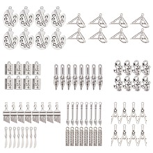 SUNNYCLUE Tibetan Style Alloy Pendants, Compasses & Brush Pen & Palette & Ruler & Notebook & Table Knife & Pen, Antique Silver, Pendants: 80pcs/box