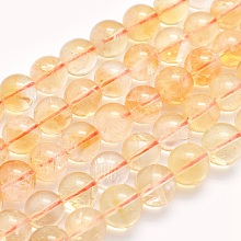 Arricraft Natural Citrine Beads Strands, Round, 10mm, Hole: 1mm, about 40pcs/strand, 15.5 inches(39.5cm)