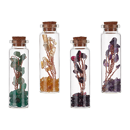 Gorgecraft Glass Wishing Bottle, For Pendant Decoration, with Gemstone Chip Beads Inside and Cork Stopper, 73x19.5mm; 4pcs/set