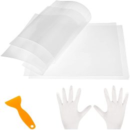 FEP Film Sheets, for UV 3D Printer, with Plastic Scraper Tool and Rubber Glove, Mixed Color, 20x14x0.015cm, 5sheets