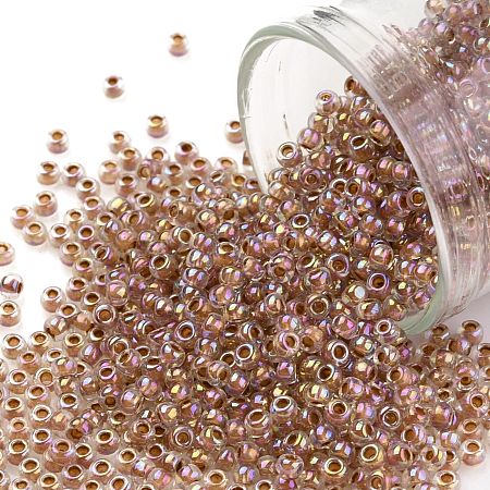 TOHO Round Seed Beads, Japanese Seed Beads, (1847) Light Terra Cotta Lined Crystal Rainbow, 11/0, 2.2mm, Hole: 0.8mm, about 1110pcs/10g