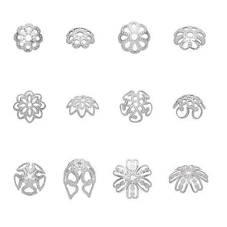 Unicraftale Stainless Steel Bead Caps, Flower, Stainless Steel Color, 9~14x2~9mm, Hole: 1~1.8mm; 162pcs/box