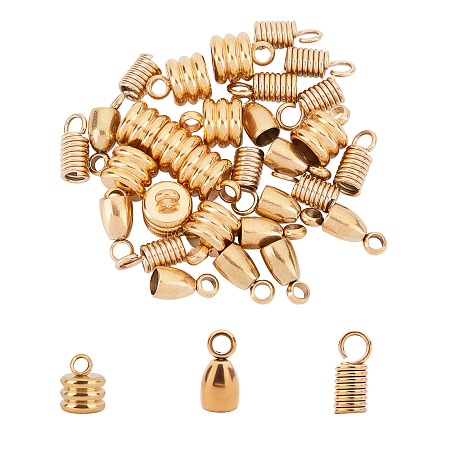 Unicraftale Vacuum Plating 304 Stainless Steel Cord Ends, End Caps & Tube Coil Cord End, Column, Golden, 7.5~8.5x4~6mm, Hole: 1.5~2mm; 2~4mm inner diameter, 30pcs/box