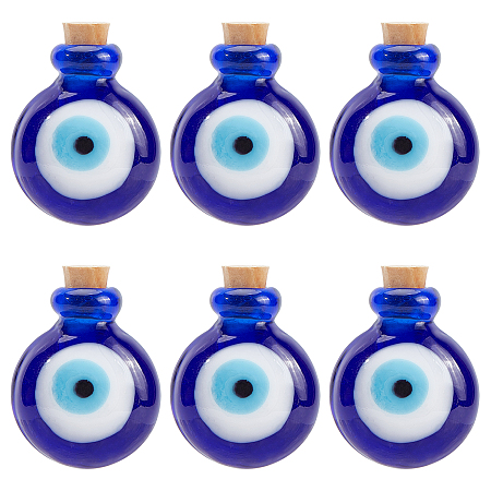 Handmade Lampwork Perfume Bottle Pendants, Essential Oil Bottle, Evil Eye, Mixed Color, 29.5~30mm, Hole: 5~5.5mm; Bottle Capacity: 0.5~1ml(0.017~0.03 fl. oz), 6pcs/bag