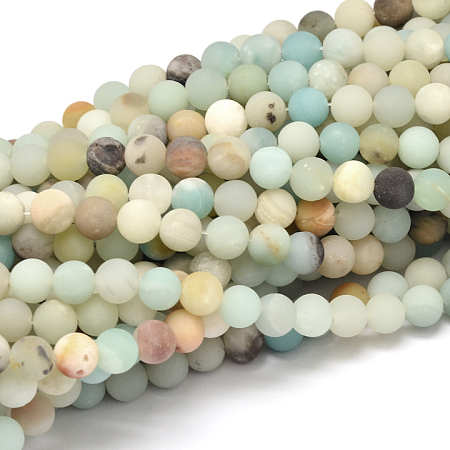 Arricraft Natural Amazonite Beads Strands, Frosted, Round, 8mm, Hole: 1mm, about 48pcs/strand, 15.9 inches(40.5cm)