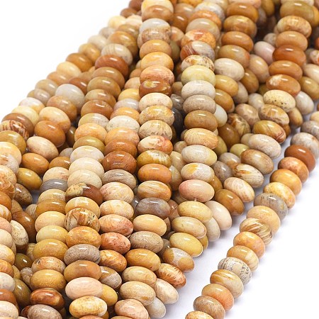 Arricraft Natural Chrysanthemum Stone Beads Strands, Rondelle, 8~8.5x4~4.5mm, Hole: 0.8mm, about 90pcs/strand, 15.1 inches(38.6cm)